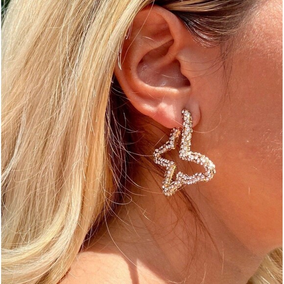 Bebe Pink Rhinestone Butterfly Hoop Earrings New - Picture 4 of 4